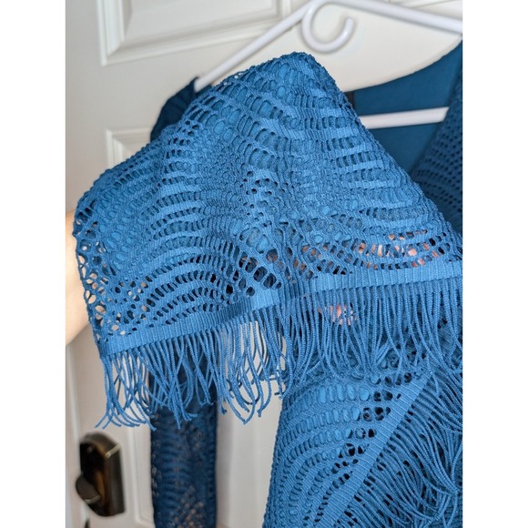 Melissa Paige Blouse 3/4 Sleeve Lined Fringe Dark Teal Women's Large EUC - Picture 7 of 7